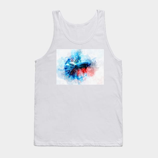 Blue and Red Betta Fish watercolor Tank Top by SPJE Illustration Photography